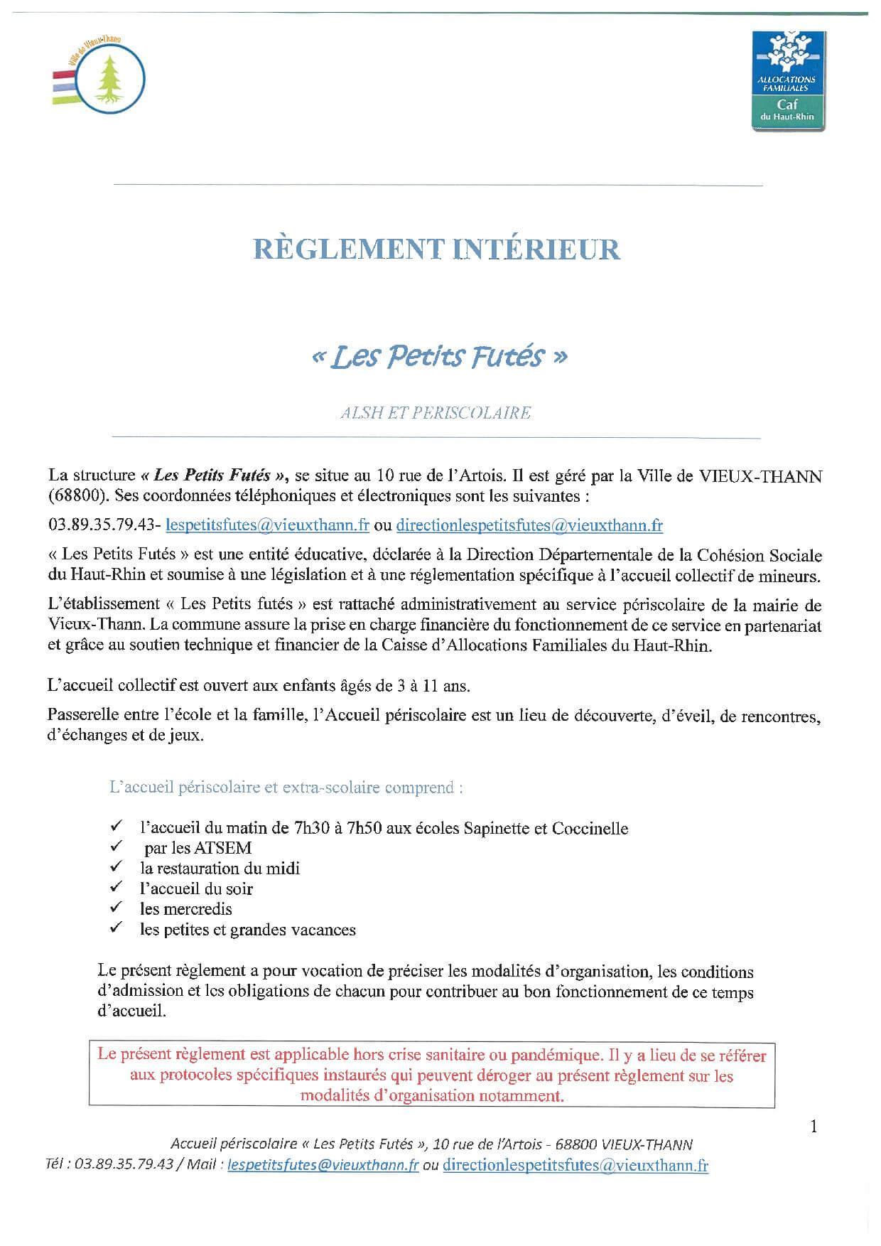 réglement intérieur périscolaire