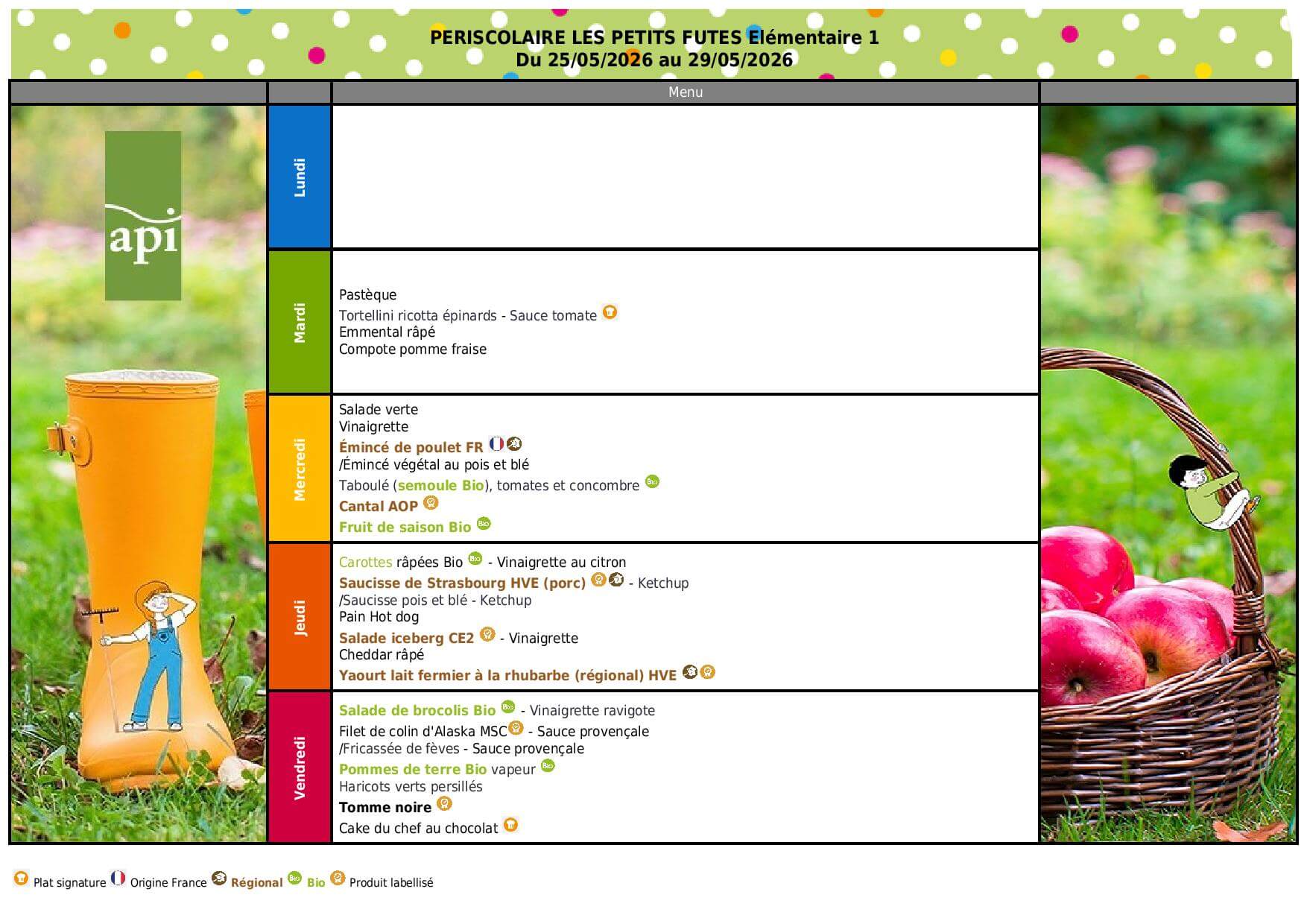 Menu septembre et octobre 2020